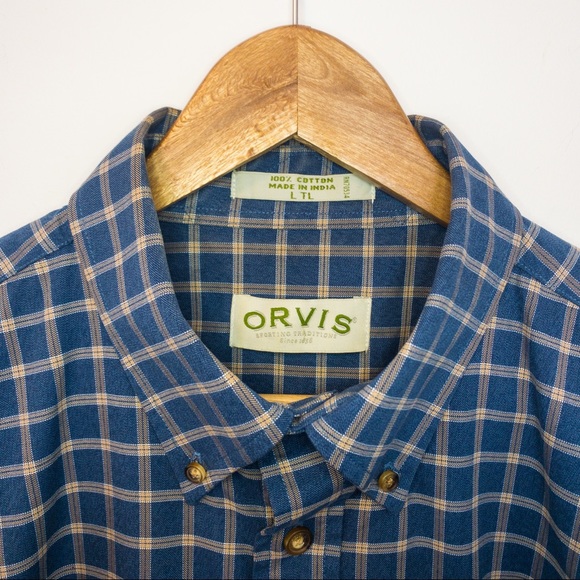Orvis Men Size L Tall Shirt Plaid Thick Poplin - Picture 3 of 9